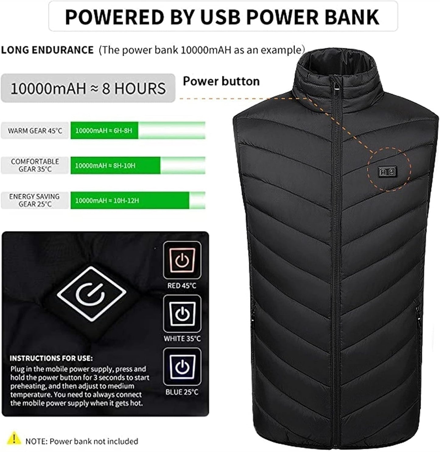 Battery-Powered Heated Vest – 3-Zone Warmth for Outdoors & Everyday Wear