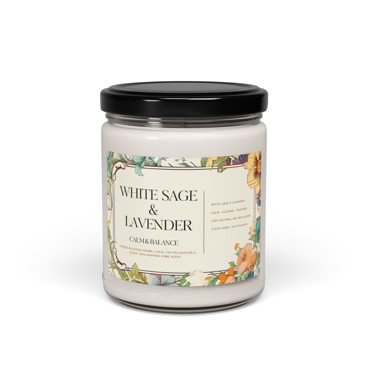White Sage & Lavender Soy Candle — 9oz Calming Aromatherapy Jar