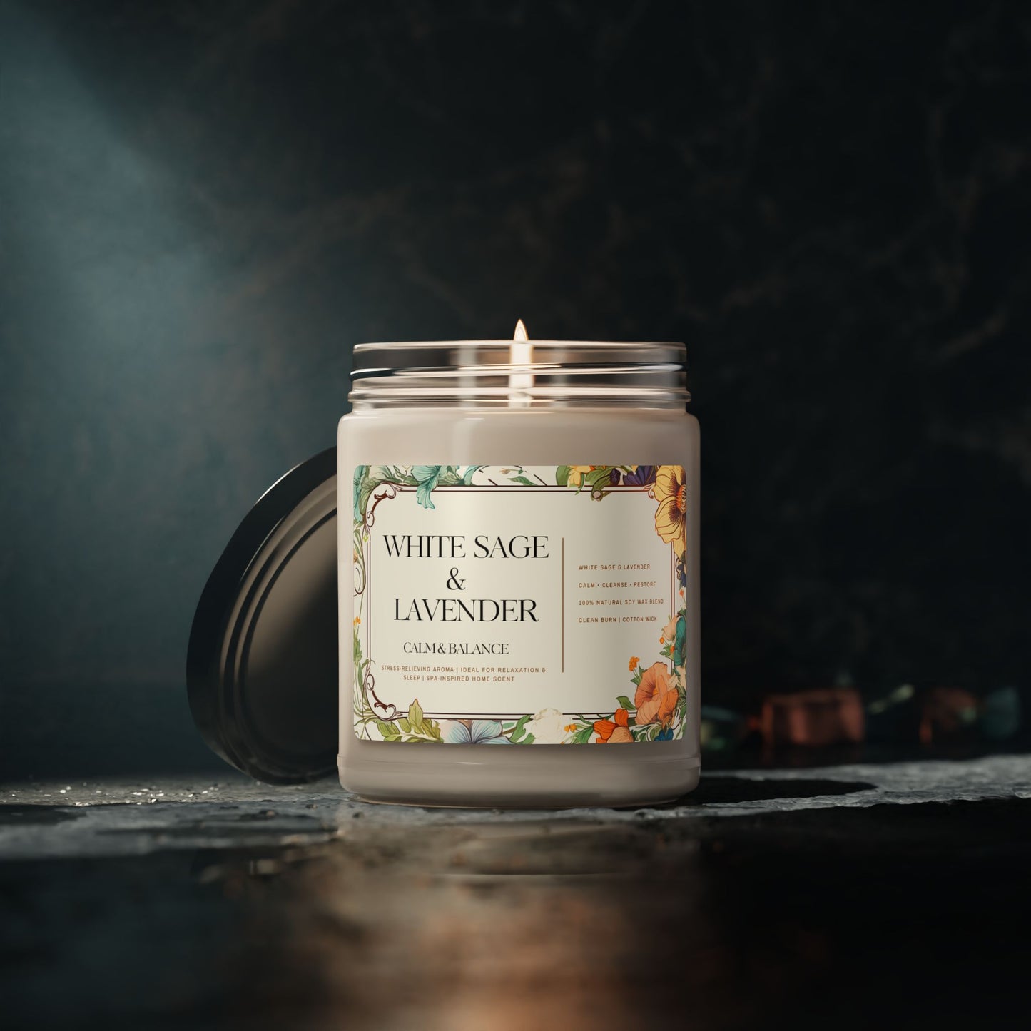 White Sage & Lavender Soy Candle — 9oz Calming Aromatherapy Jar