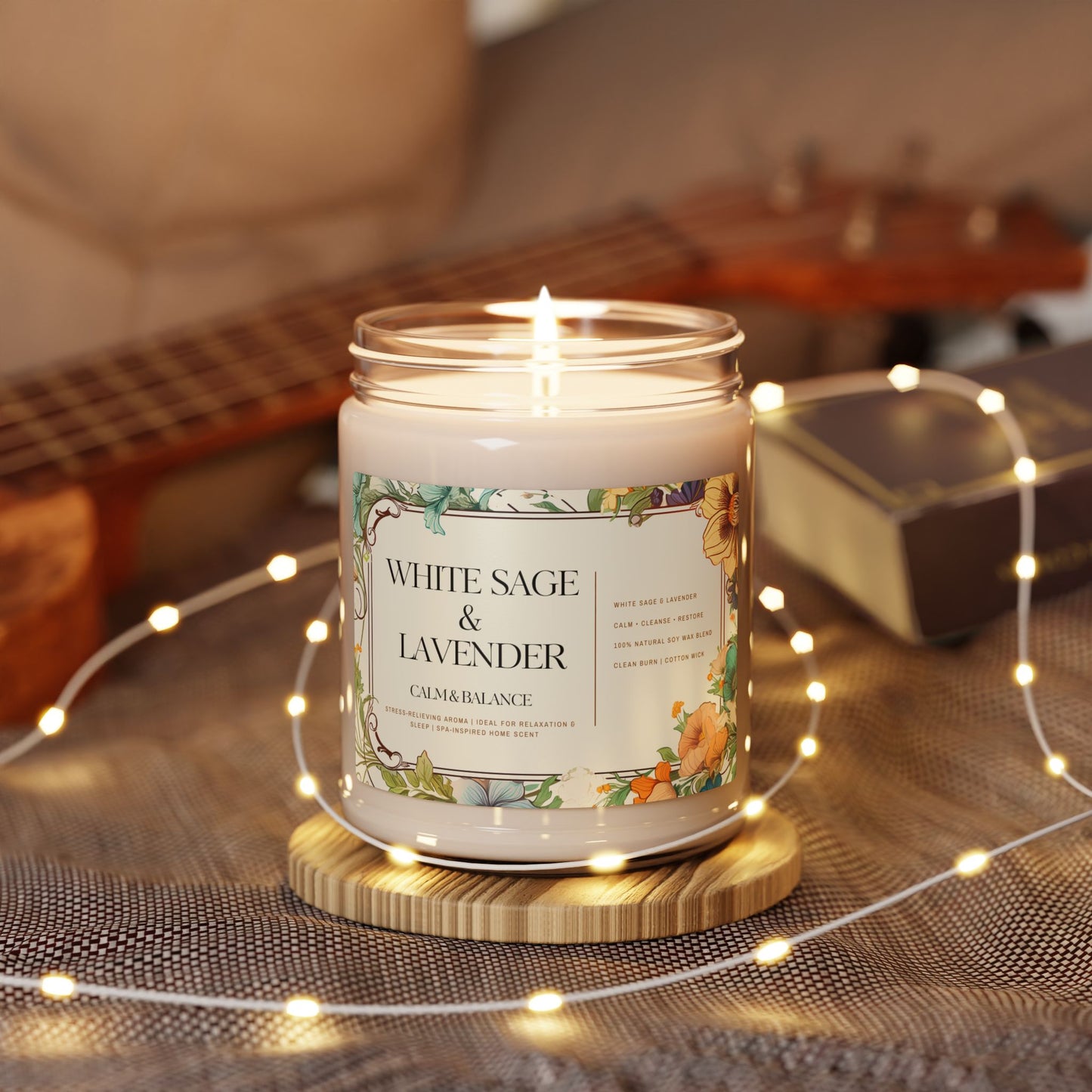 White Sage & Lavender Soy Candle — 9oz Calming Aromatherapy Jar