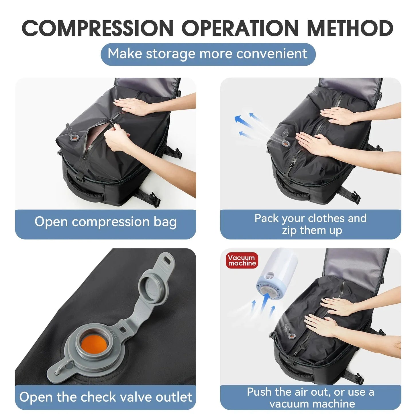 Vacuum Travel Backpack – Expandable Compression & Laptop Bag