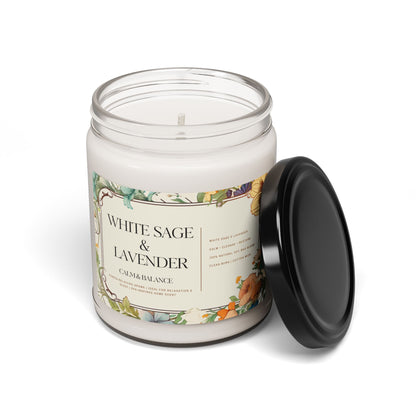 White Sage & Lavender Soy Candle — 9oz Calming Aromatherapy Jar