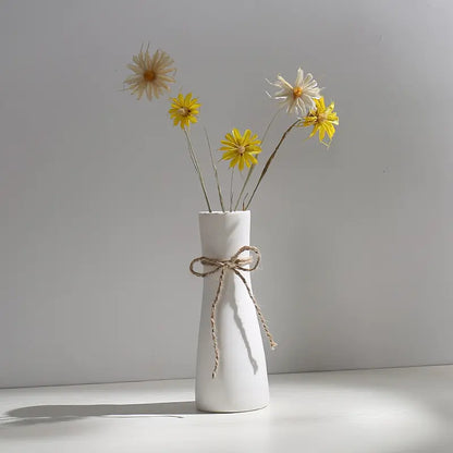 Modern Minimalist White Hemp Rope Ceramic Vase